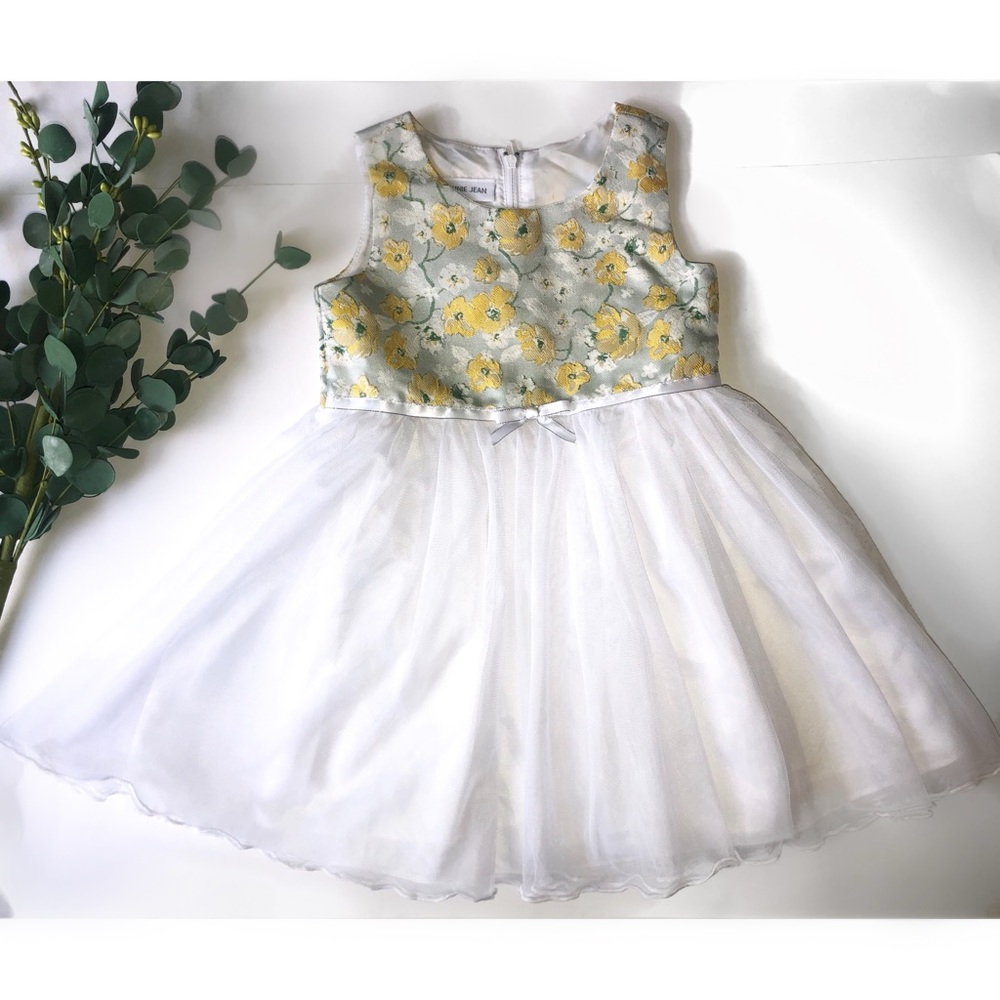 Yellow Floral Embroidered Dress and Coat Set